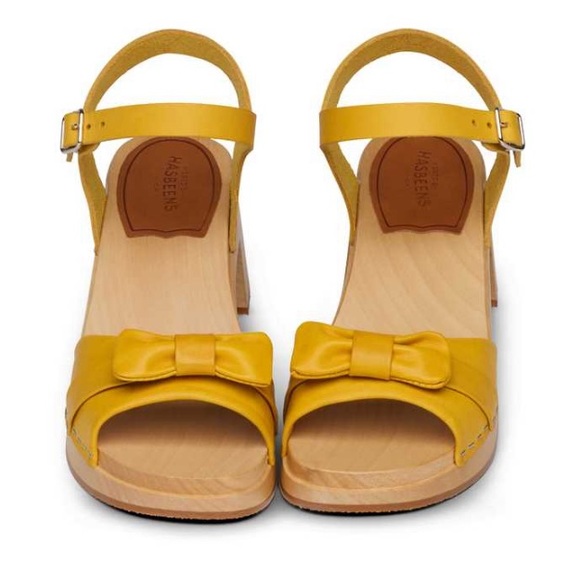 Swedish Hasbeens Beautiful NWT Bow Yellow Retro Vintage Clog Sandal - Picture 8 of 16
